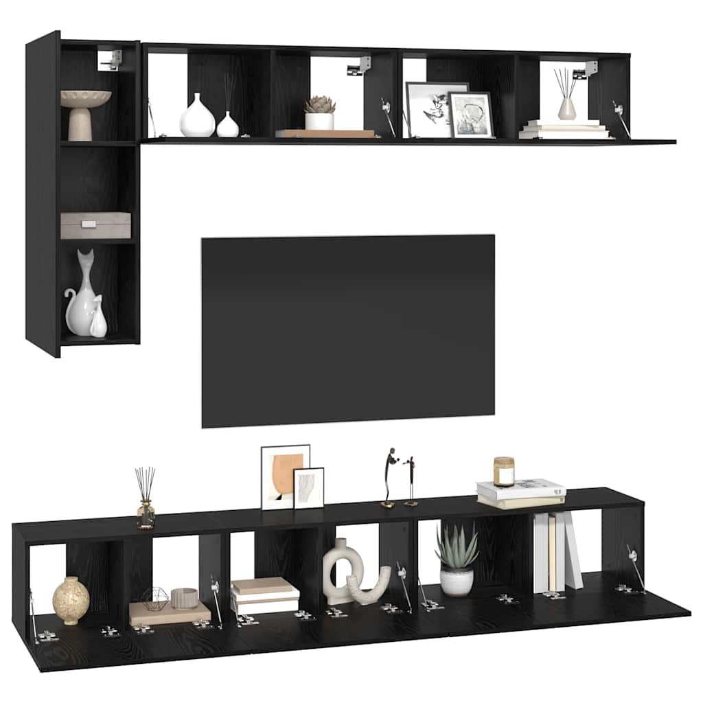 TV-Schrankset 6 pcs Schwarz Eichen-Optik Holzwerkstoff
