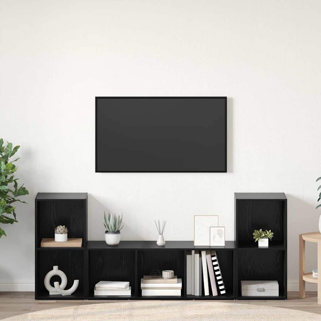 TV-Schrankset Wandmontiert 3 pcs Schwarz Holzwerkstoff