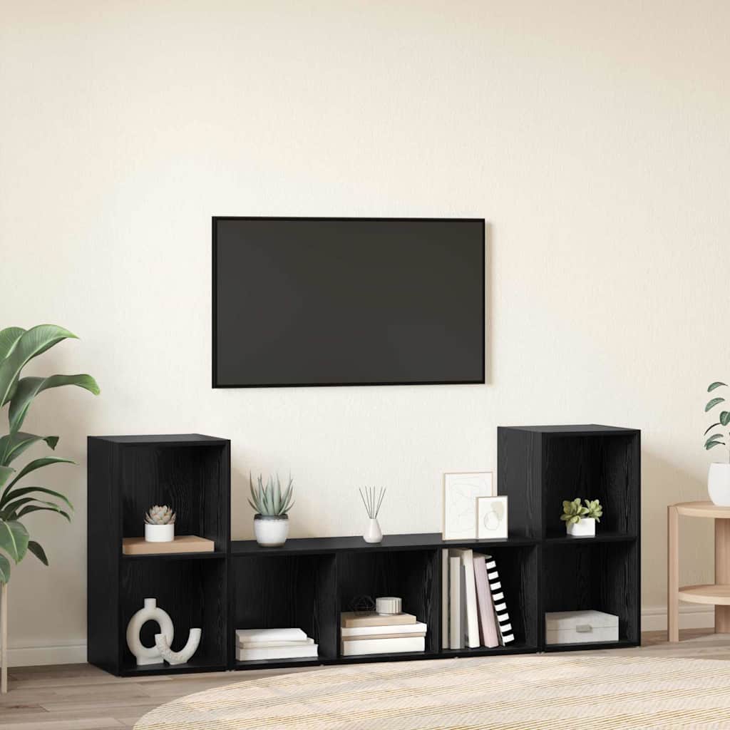 TV-Schrankset Wandmontiert 3 pcs Schwarz Holzwerkstoff