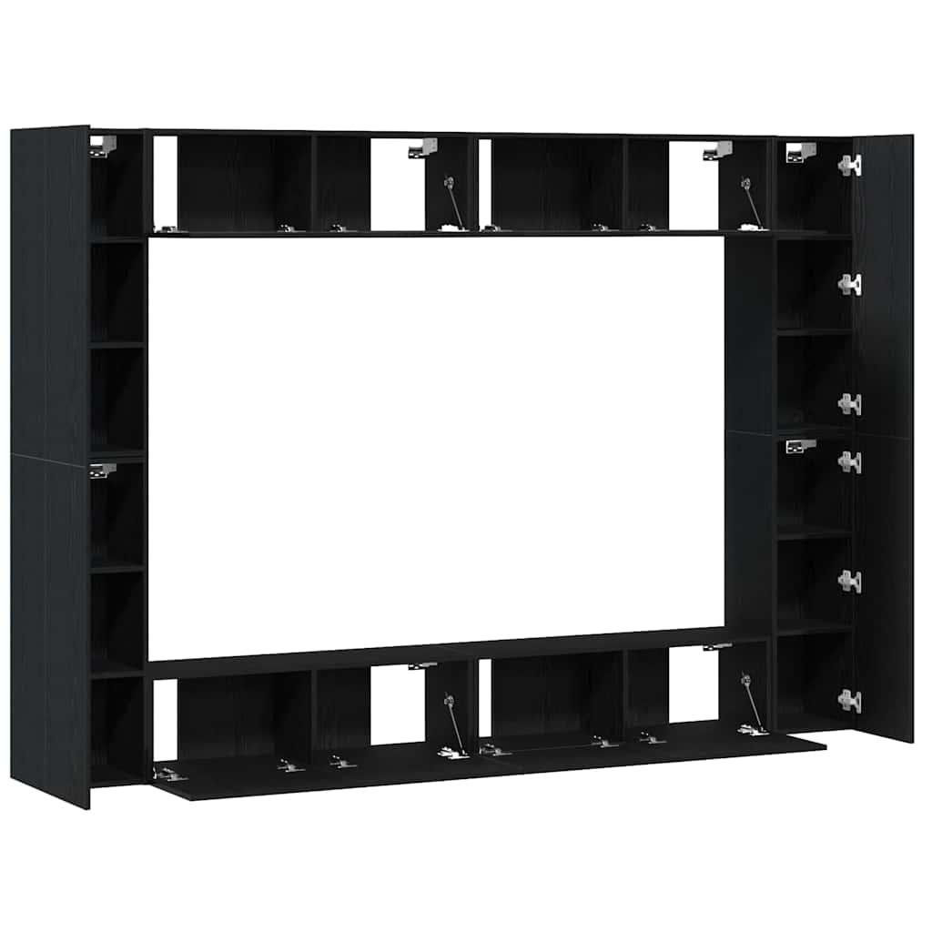 8-teiliges TV-Regal-Set zur Wandmontage in Schwarz aus Eichenholz