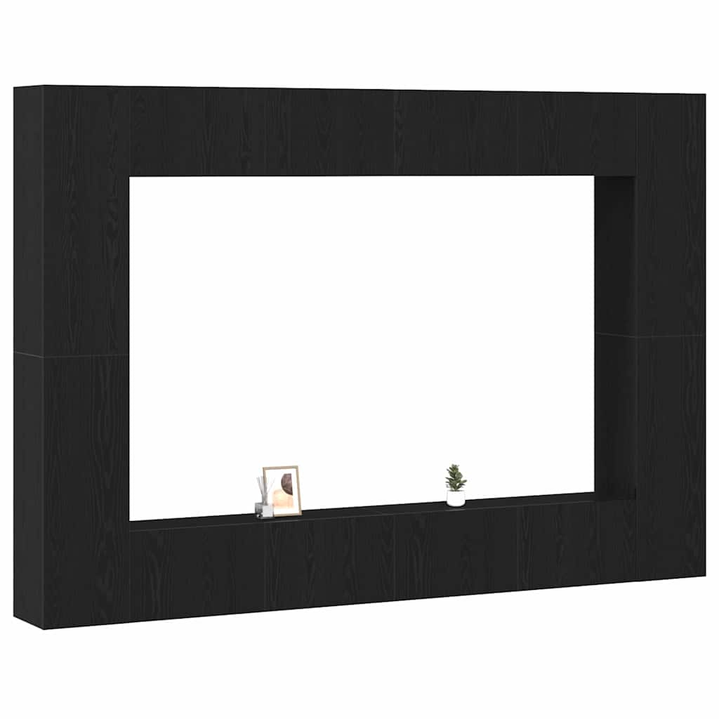 8-teiliges TV-Regal-Set zur Wandmontage in Schwarz aus Eichenholz