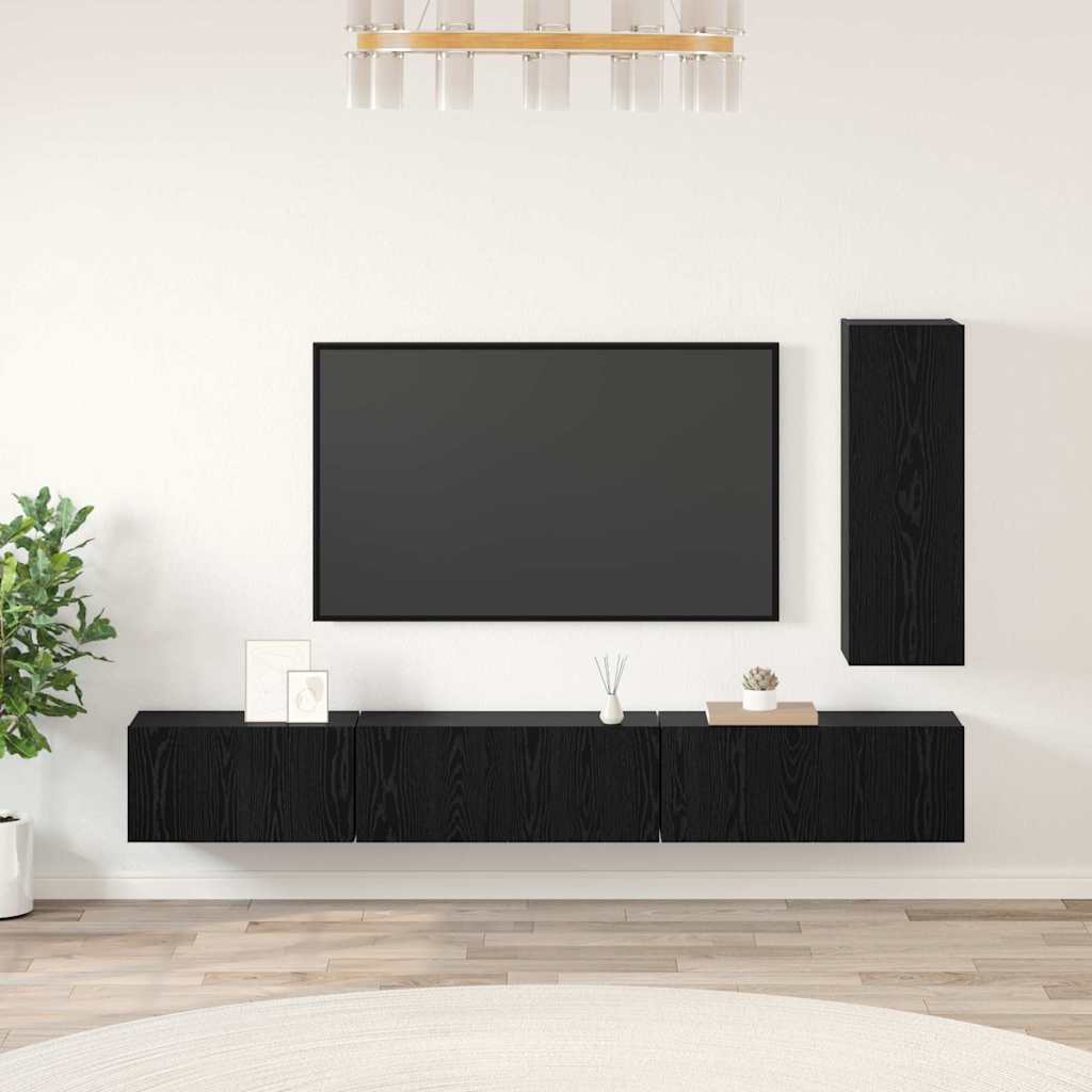 TV-Schrankset 4 pcs Schwarz Eichen-Optik Holzwerkstoff