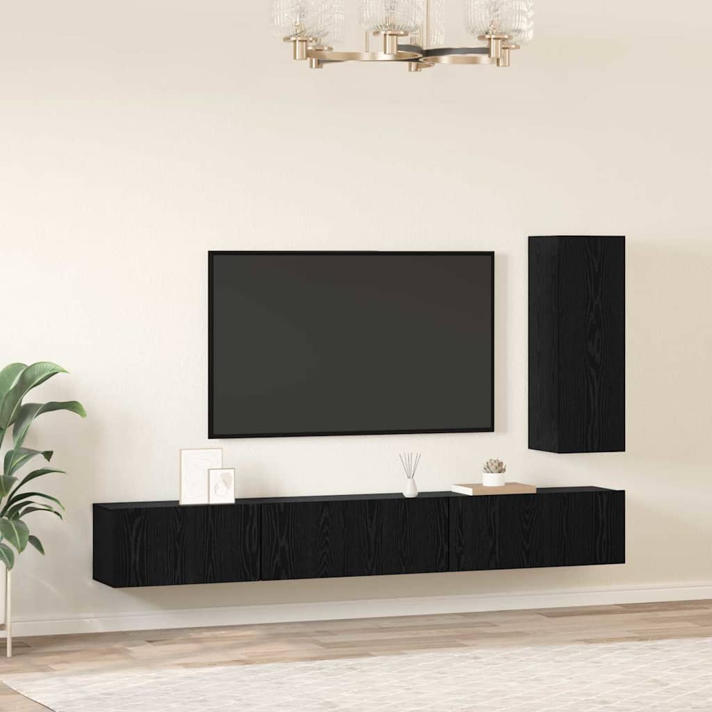 TV-Schrankset 4 pcs Schwarz Eichen-Optik Holzwerkstoff