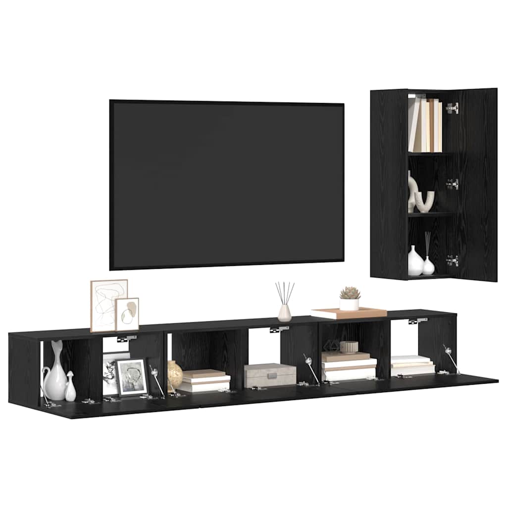 TV-Schrankset 4 pcs Schwarz Eichen-Optik Holzwerkstoff