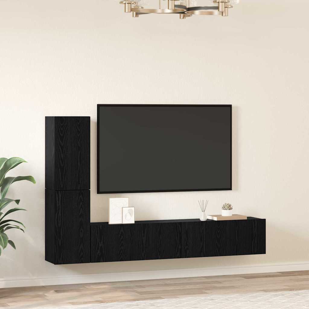 Wand-TV-Schrank 2 pcs Schwarz Eichen-Optik Holzwerkstoff