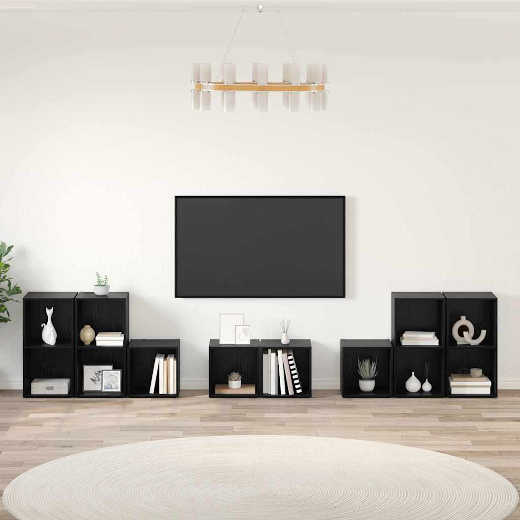 TV-Schrank Set 8 pcs Schwarz Eichen-Optik Holzwerkstoff