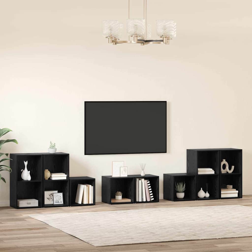 TV-Schrank Set 8 pcs Schwarz Eichen-Optik Holzwerkstoff