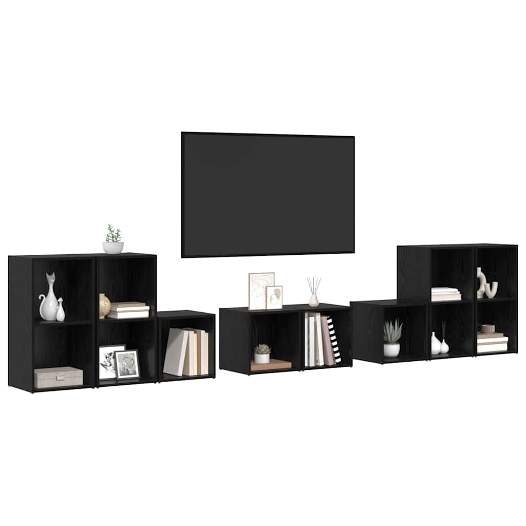 TV-Schrank Set 8 pcs Schwarz Eichen-Optik 37 x 35 x 72 cm