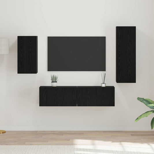 TV-Möbel-Set 4 pcs Schwarz Eichen-Optik 30,5 x 30 x 90 cm