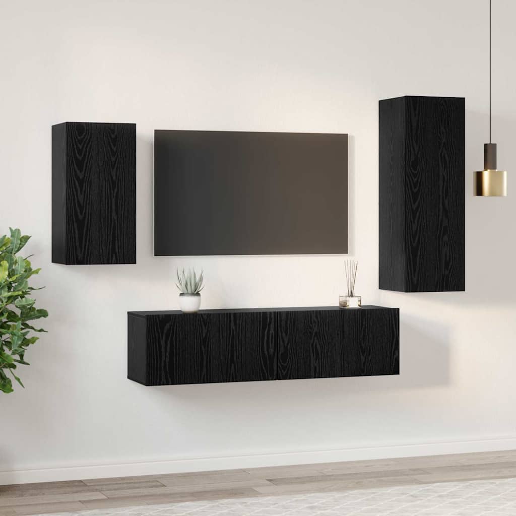 TV-Möbel-Set 4 pcs Schwarz Eichen-Optik 30,5 x 30 x 90 cm