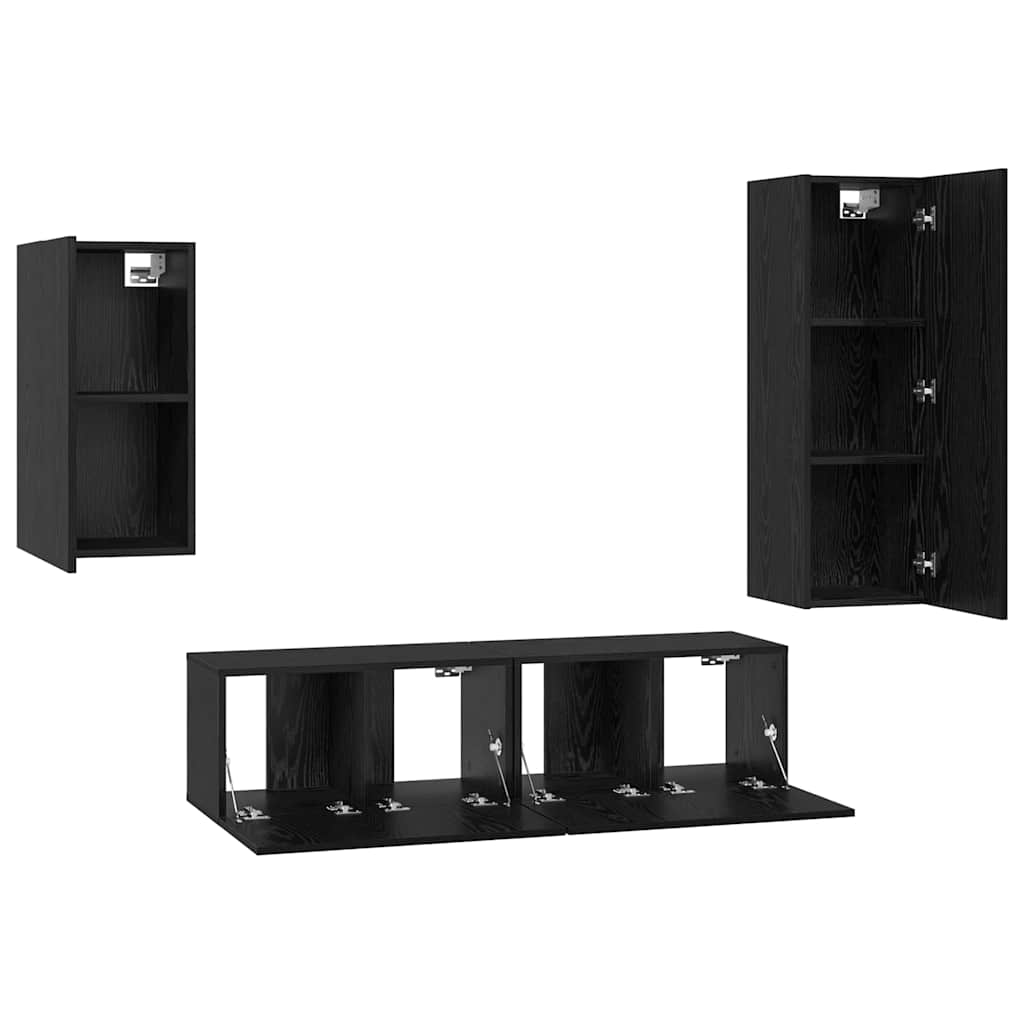 TV-Möbel-Set 4 pcs Schwarz Eichen-Optik 30,5 x 30 x 90 cm
