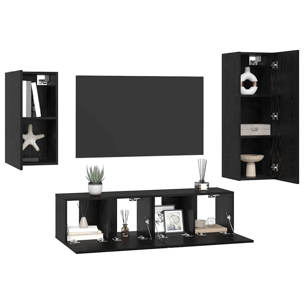 TV-Möbel-Set 4 pcs Schwarz Eichen-Optik 30,5 x 30 x 90 cm