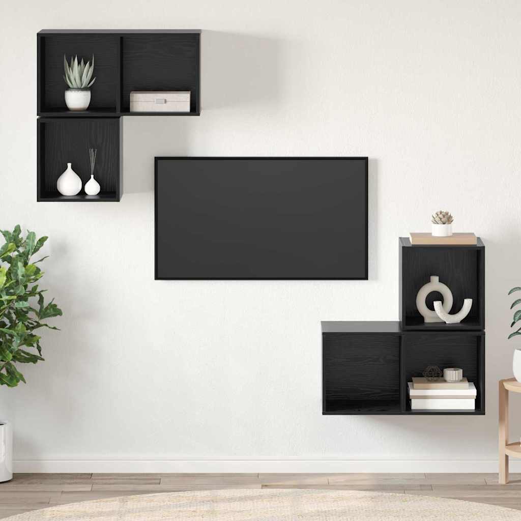 TV-Schrankset 4 pcs Schwarz Eichen-Optik Holzwerkstoff