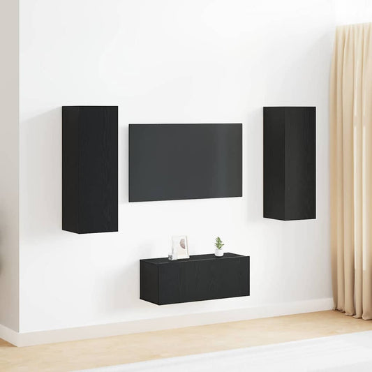 3-teiliges TV-Schrank Set Wandmontage Schwarze Eiche Holzwerkstoff