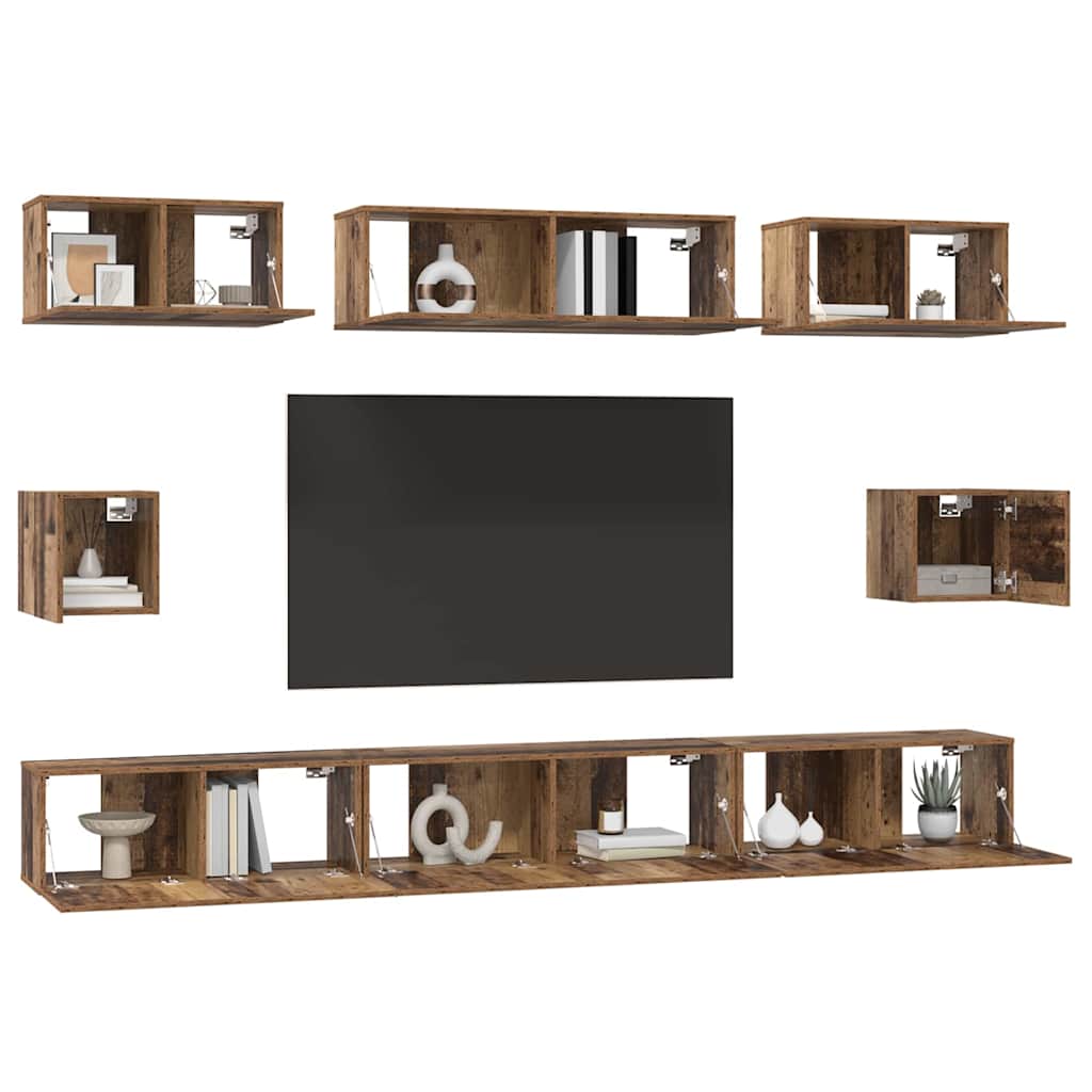 TV-Schrank Set Wandmontiert Altholz Holzwerkstoff
