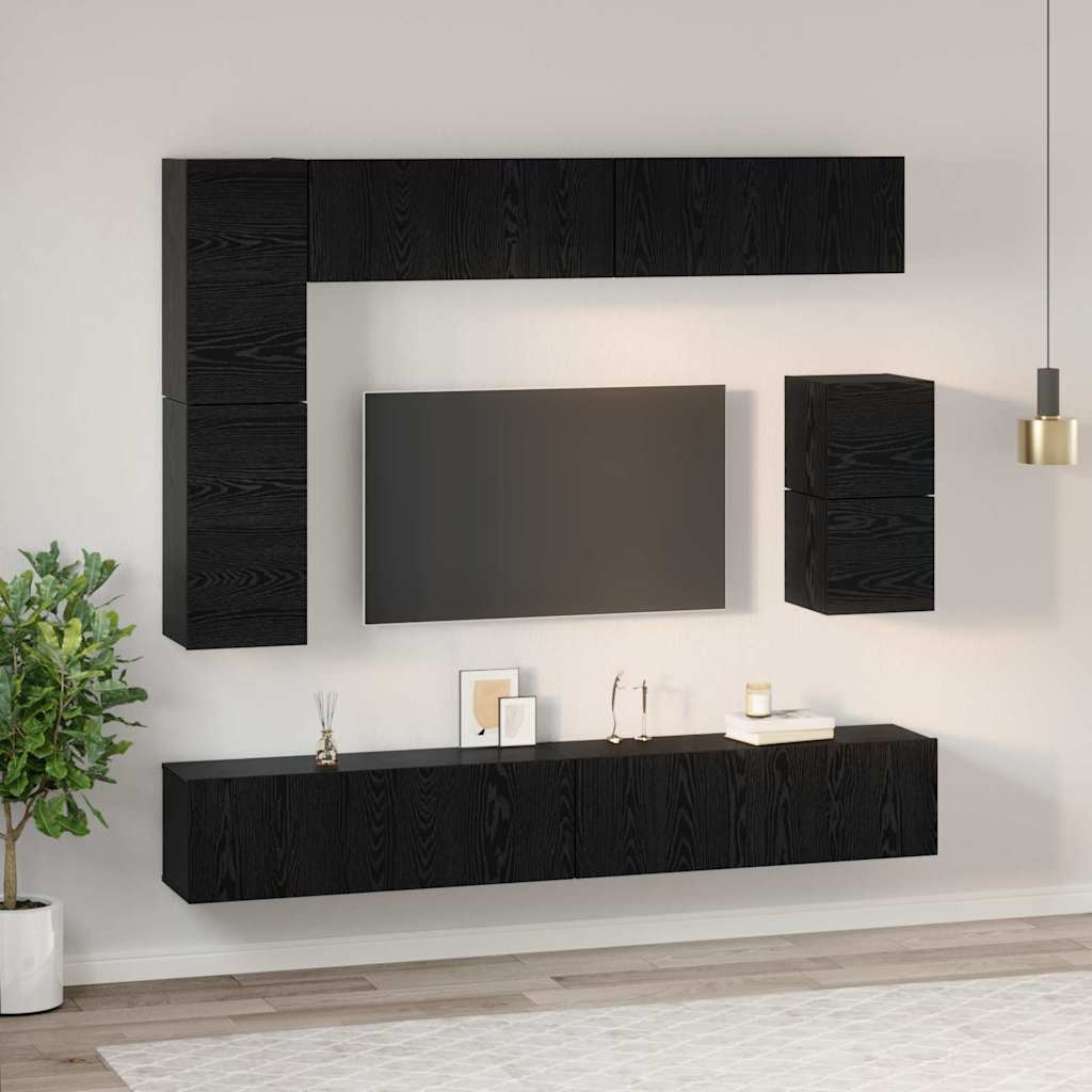 TV-Schrankset 8 pcs Schwarz Eichen-Optik Holzwerkstoff