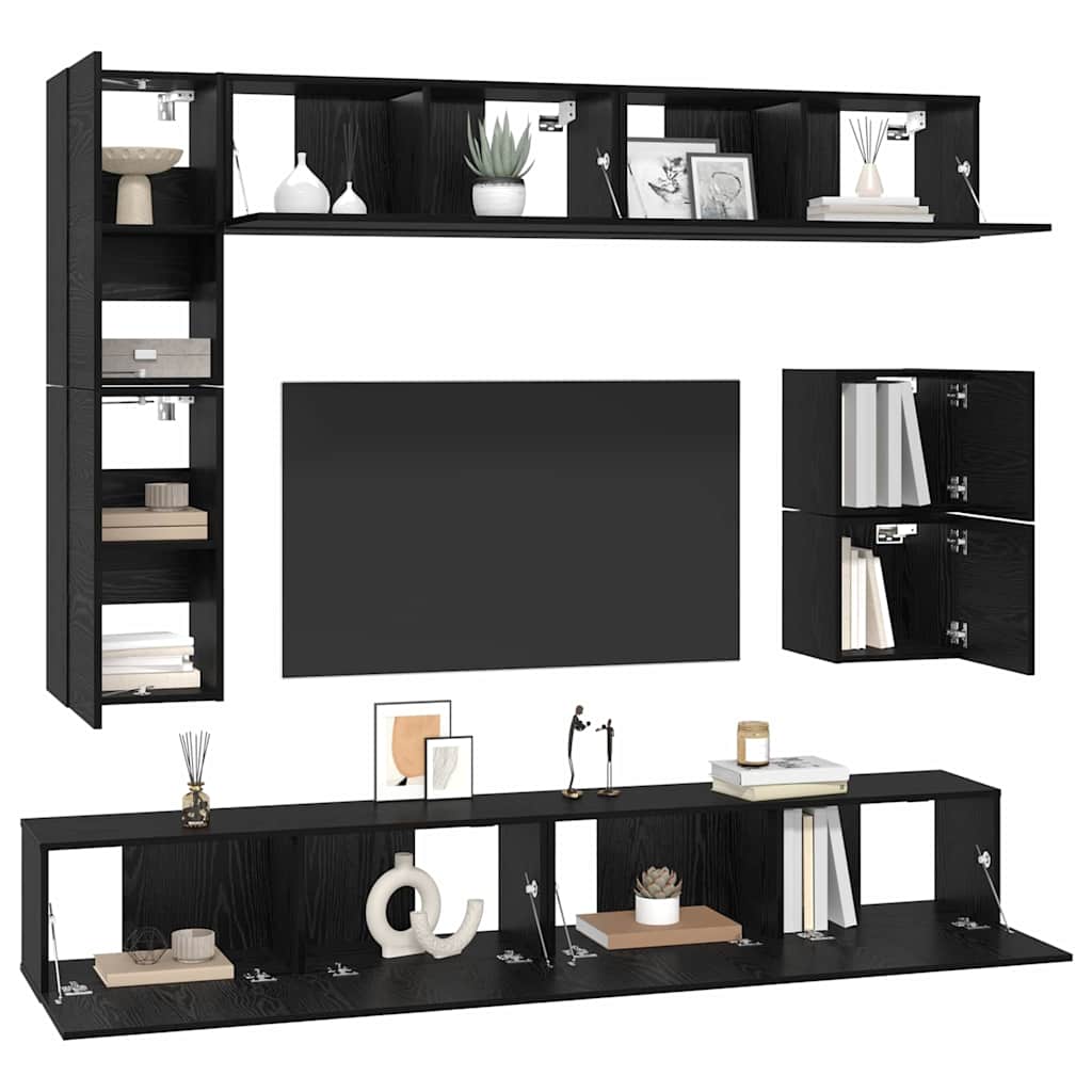 TV-Schrankset 8 pcs Schwarz Eichen-Optik Holzwerkstoff