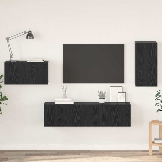 TV-Möbel-Set 4 pcs Schwarz Eichen-Optik 30,5 x 30 x 60 cm