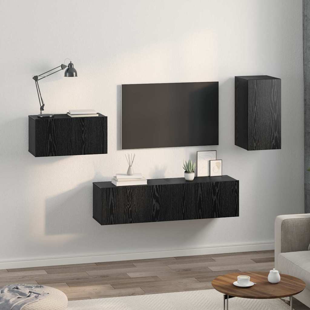 TV-Möbel-Set 4 pcs Schwarz Eichen-Optik 30,5 x 30 x 60 cm