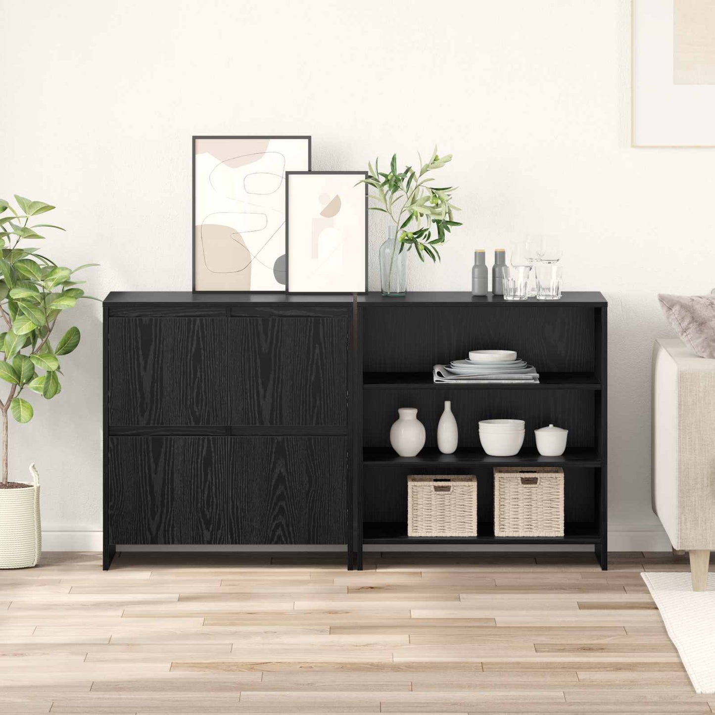 Sideboard 2 pcs Schwarz Eichen-Optik 70 x 41 x 75 cm