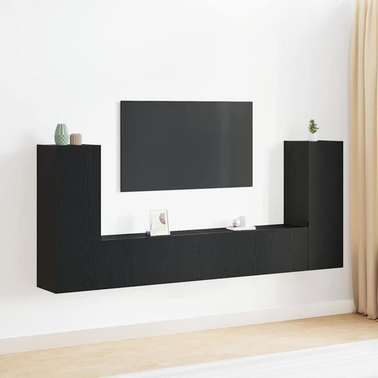 4-teiliges TV-Schrank Set -Wandmontiert, Schwarze Eiche, Ingenieured Holz