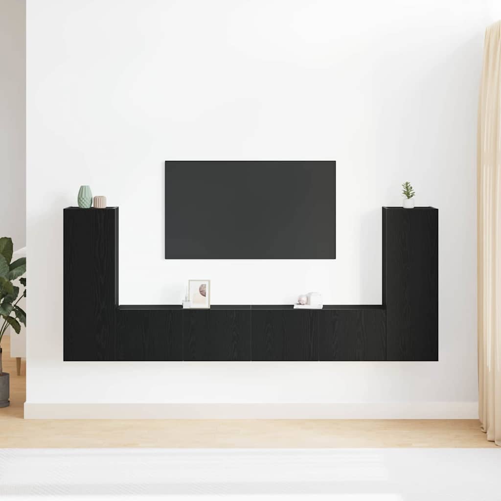 4-teiliges TV-Schrank Set -Wandmontiert, Schwarze Eiche, Ingenieured Holz
