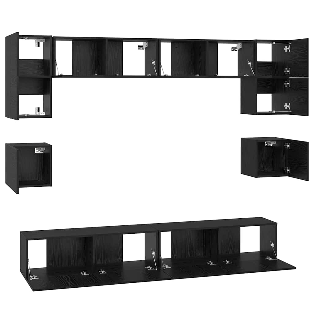 TV-Schrankset 8 pcs Schwarz Eichen-Optik Holzwerkstoff