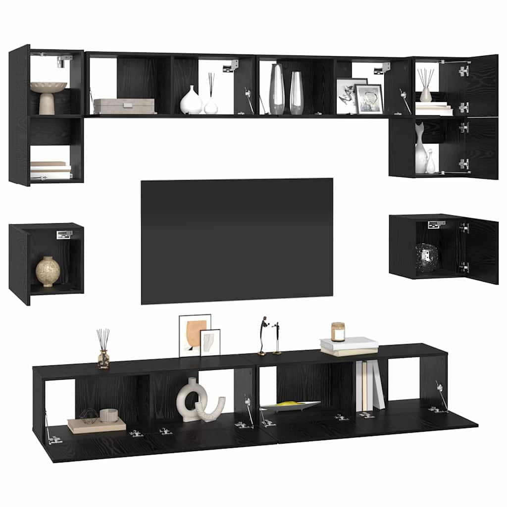 TV-Schrankset 8 pcs Schwarz Eichen-Optik Holzwerkstoff