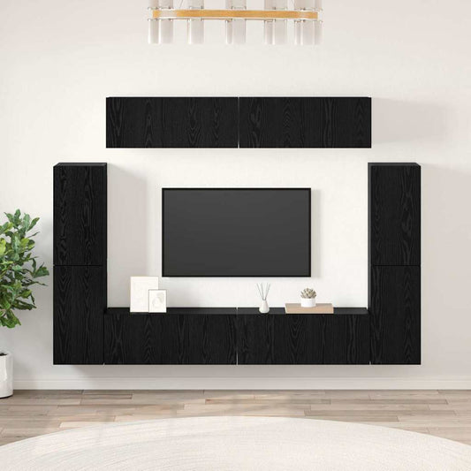 TV-Schrank-Set 8 pcs Schwarz Eichen-Optik 80 x 30 x 30,5 cm