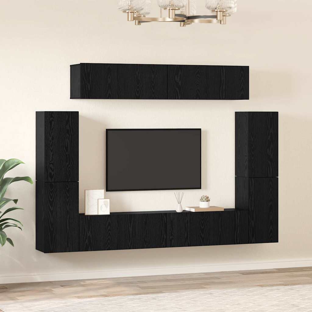 TV-Schrank-Set 8 pcs Schwarz Eichen-Optik 80 x 30 x 30,5 cm