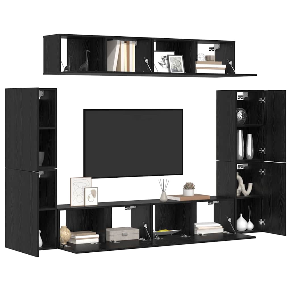 TV-Schrank-Set 8 pcs Schwarz Eichen-Optik 80 x 30 x 30,5 cm