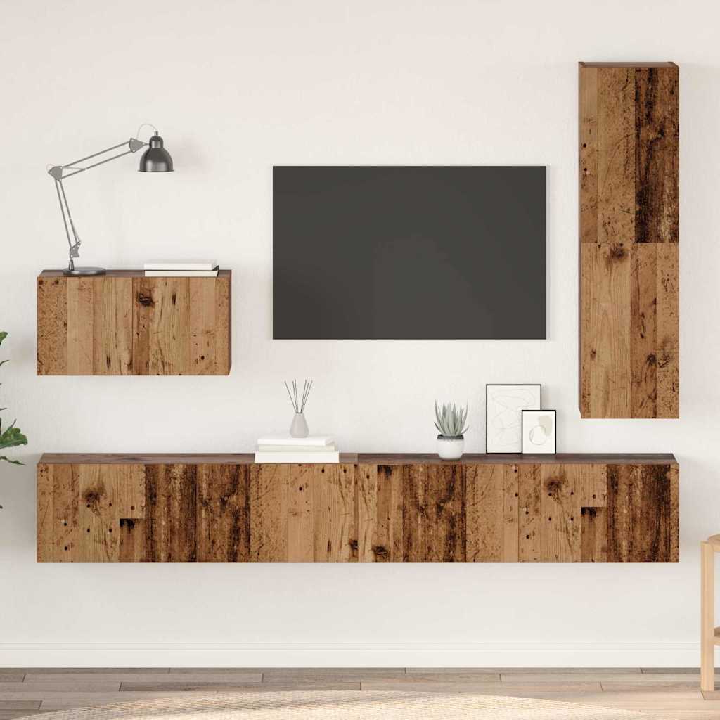TV-Schrankset mit Schubladen 4 pcs Altholz Holzwerkstoff