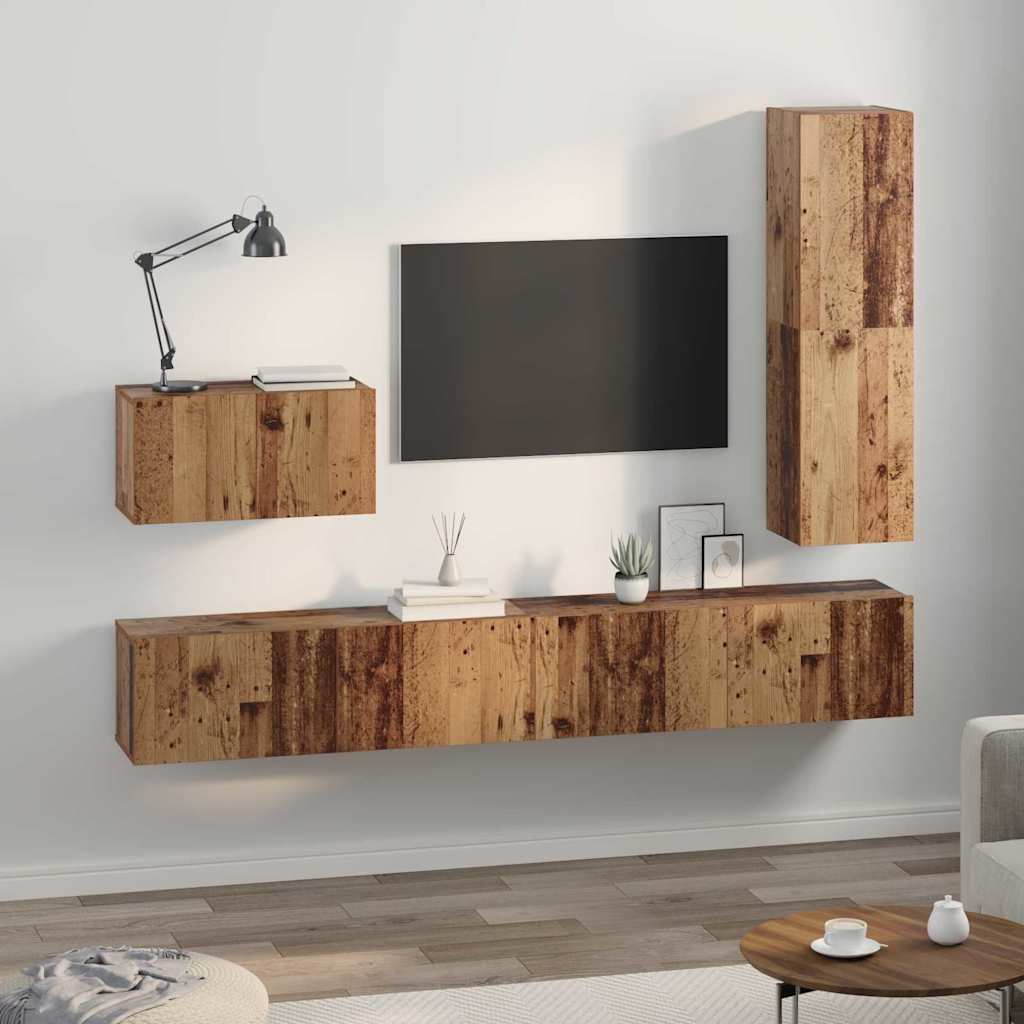 TV-Schrankset mit Schubladen 4 pcs Altholz Holzwerkstoff