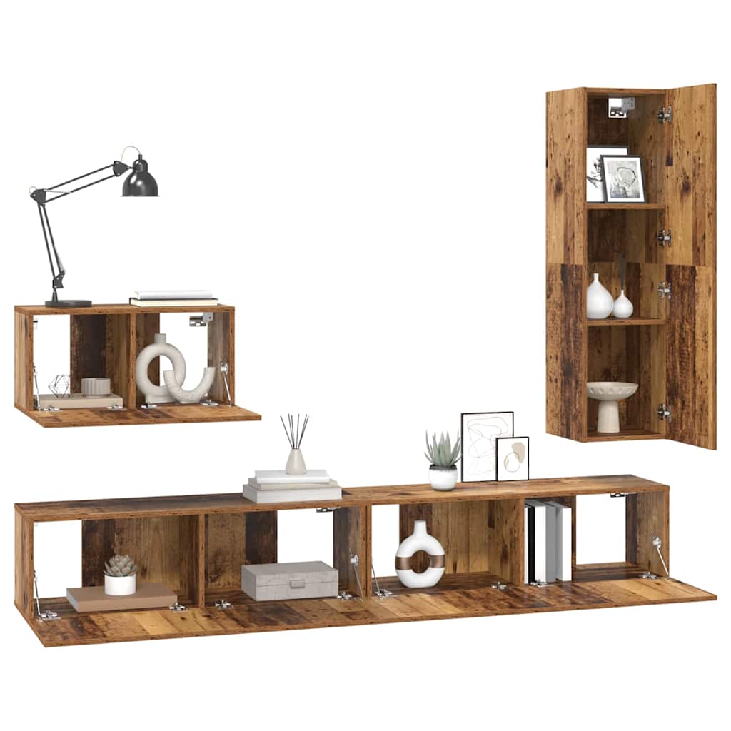 TV-Schrankset mit Schubladen 4 pcs Altholz Holzwerkstoff