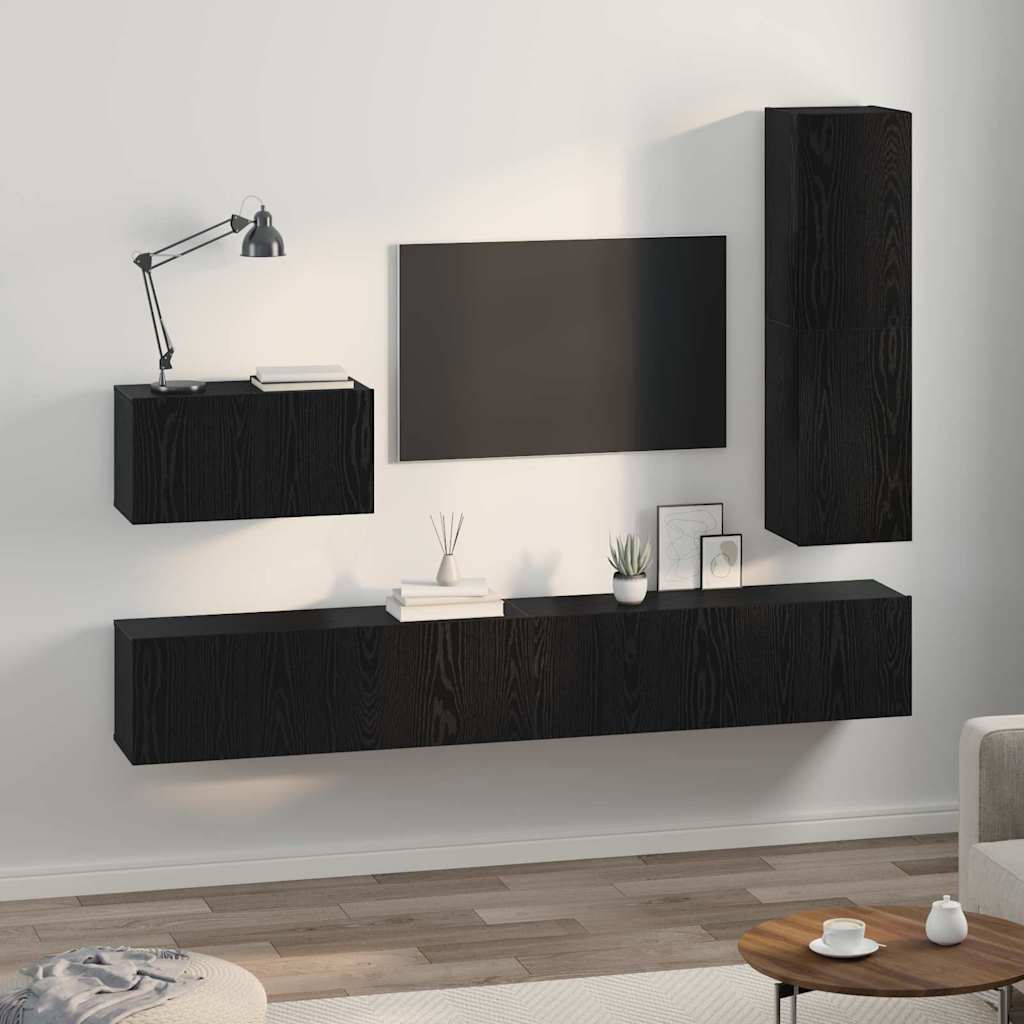 TV-Möbel-Set 4 pcs Schwarz Eichen-Optik 200 x 30 x 30 cm
