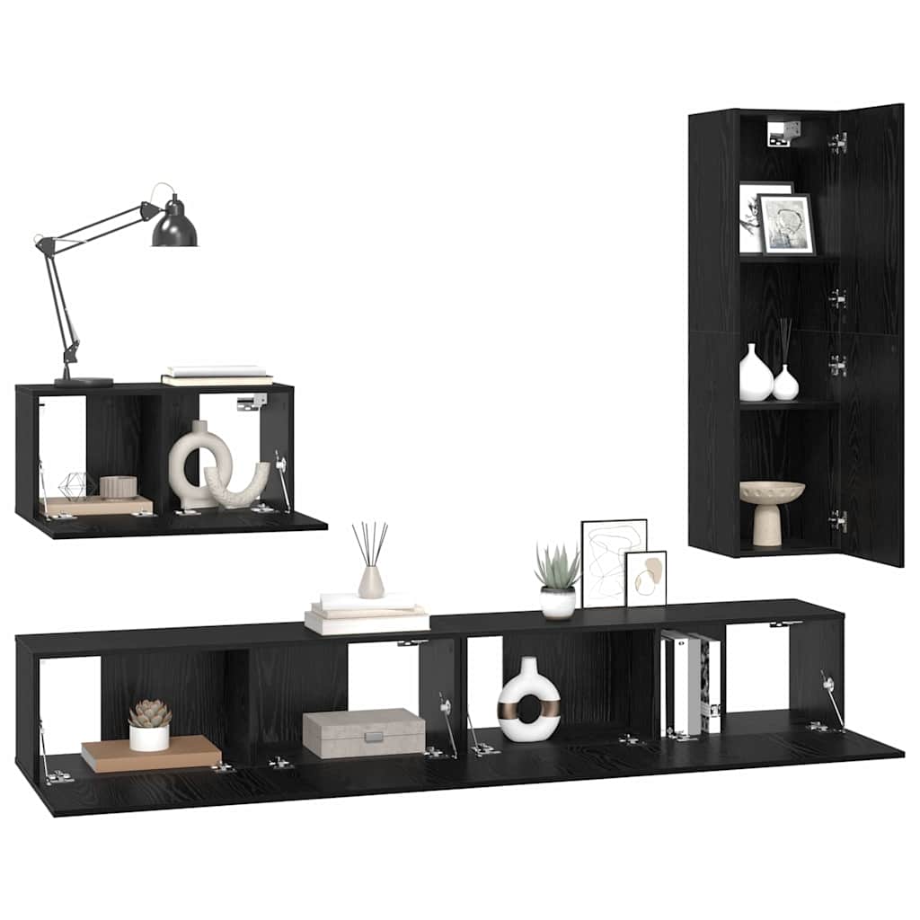 TV-Möbel-Set 4 pcs Schwarz Eichen-Optik 200 x 30 x 30 cm