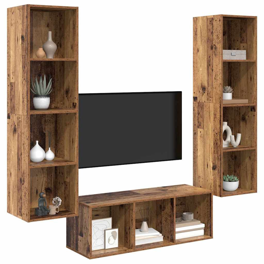 TV-Schrank Set Wandmontiert 3 pcs Altholz Holzwerkstoff