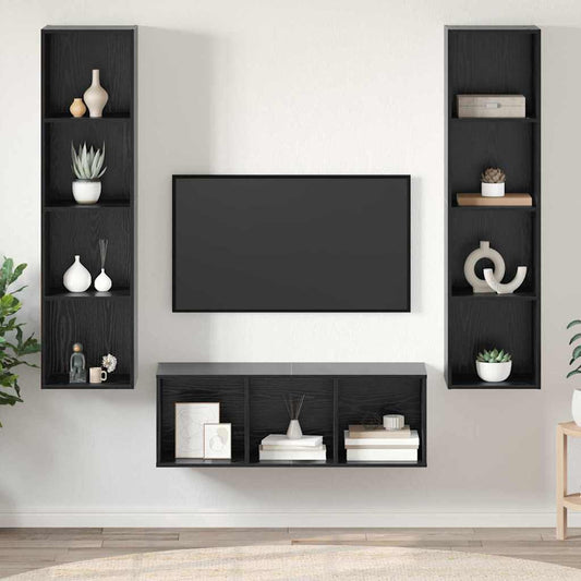 TV-Schrank Set 3 pcs Schwarz Eichen-Optik Holzwerkstoff