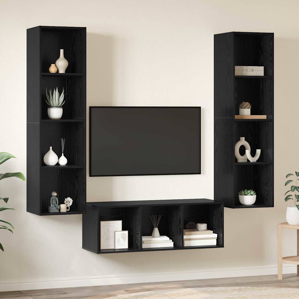 TV-Schrank Set 3 pcs Schwarz Eichen-Optik Holzwerkstoff