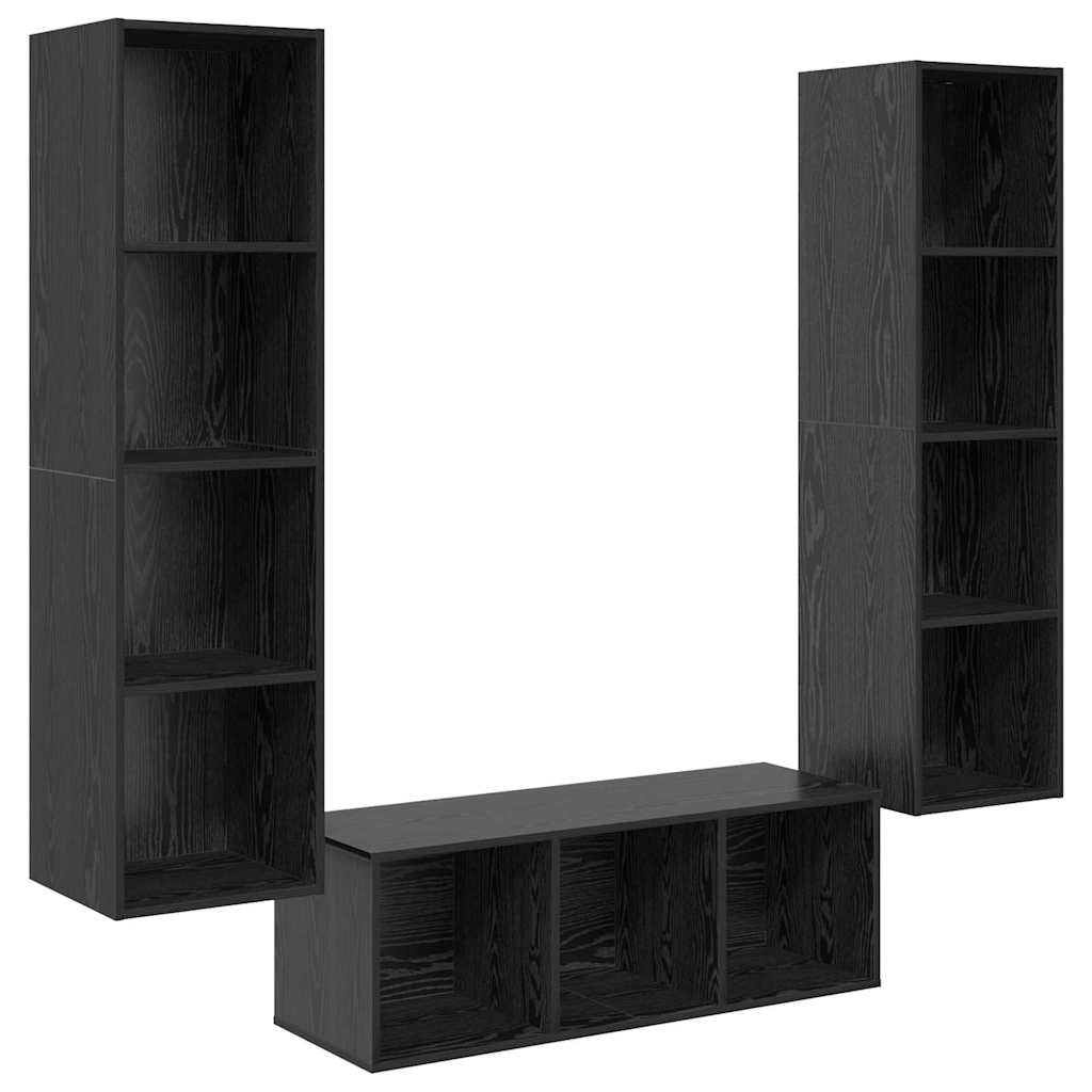 TV-Schrank Set 3 pcs Schwarz Eichen-Optik Holzwerkstoff