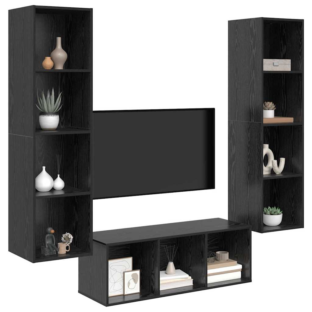 TV-Schrank Set 3 pcs Schwarz Eichen-Optik Holzwerkstoff