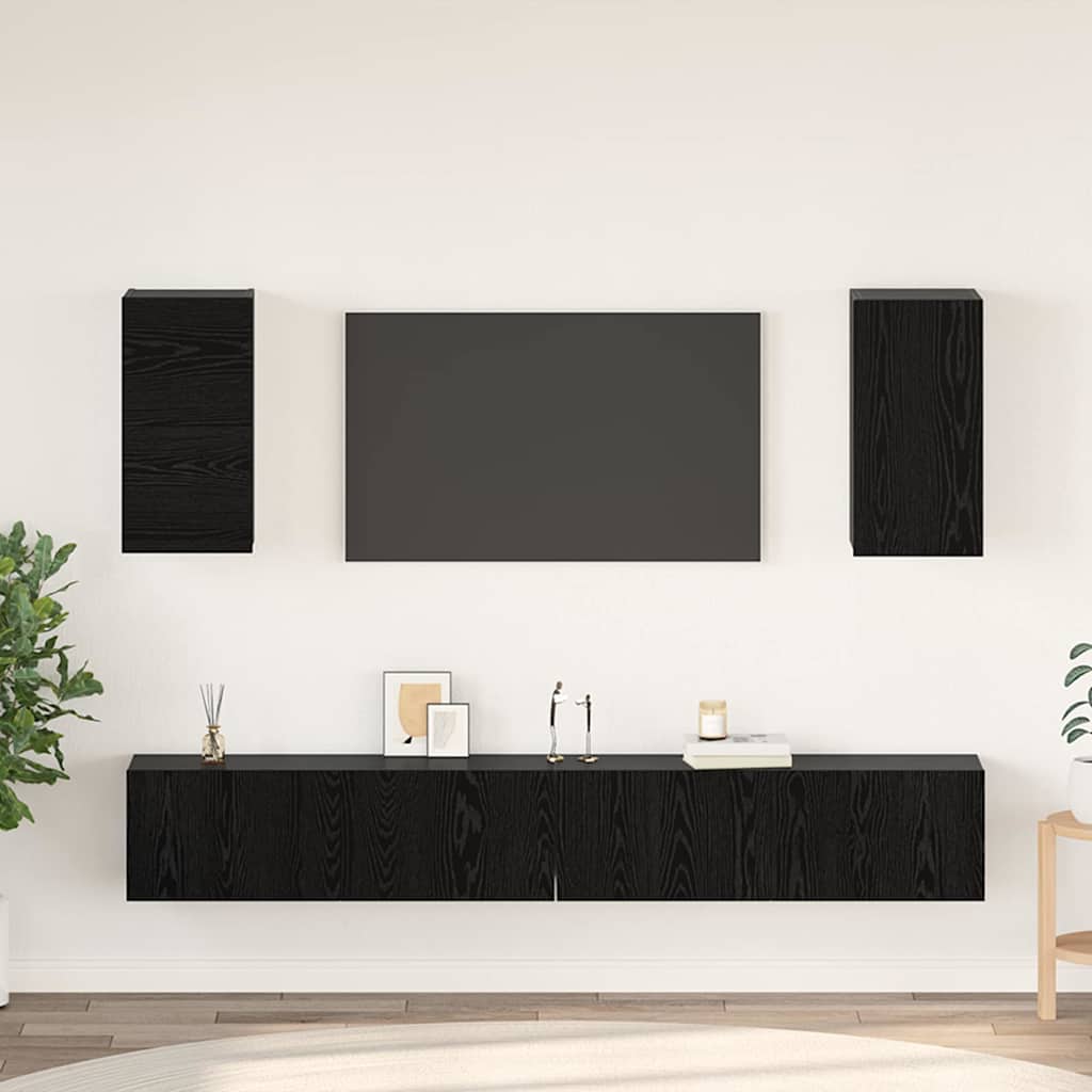 Wand-TV-Schrank 3 stk. Schwarz Eichen-Optik Holzwerkstoff
