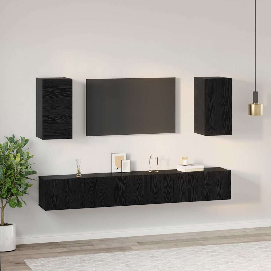 Wand-TV-Schrank 3 stk. Schwarz Eichen-Optik Holzwerkstoff