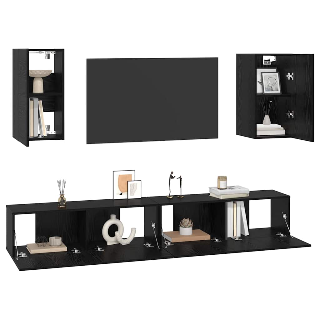 Wand-TV-Schrank 3 stk. Schwarz Eichen-Optik Holzwerkstoff