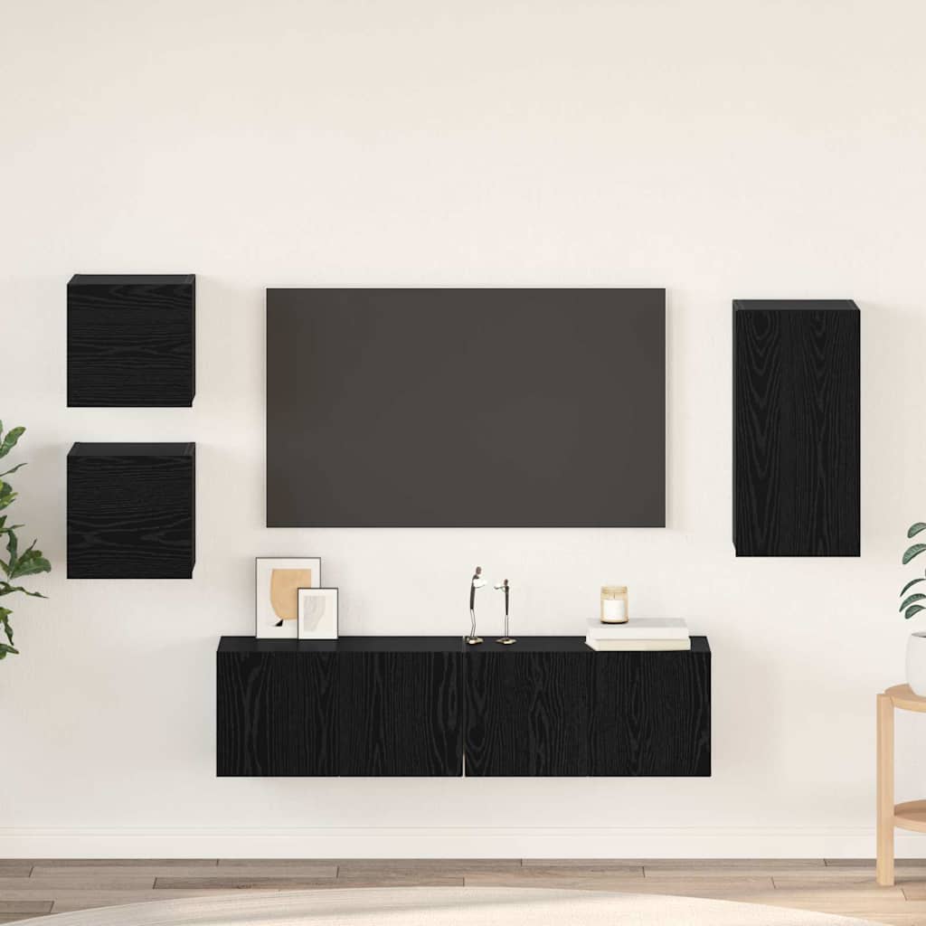TV-Schrankset 5 pcs Schwarz Eichen-Optik Holzwerkstoff