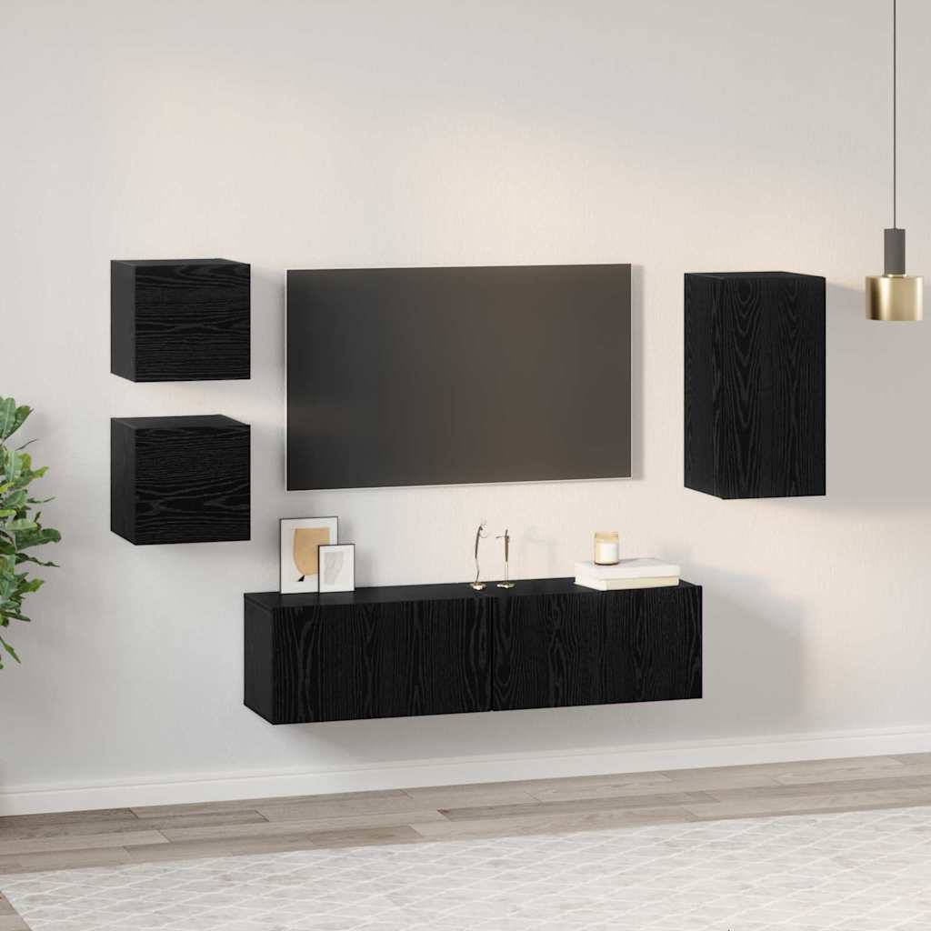 TV-Schrankset 5 pcs Schwarz Eichen-Optik Holzwerkstoff