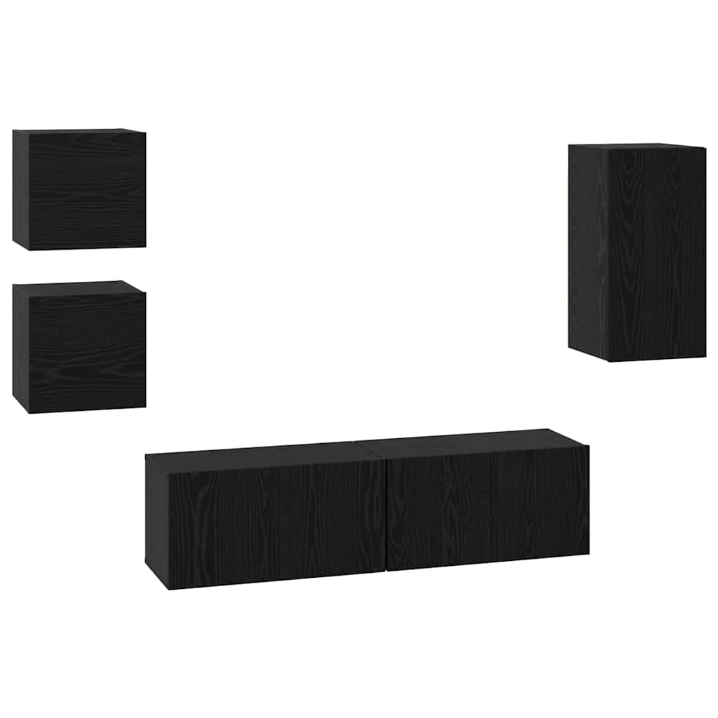 TV-Schrankset 5 pcs Schwarz Eichen-Optik Holzwerkstoff