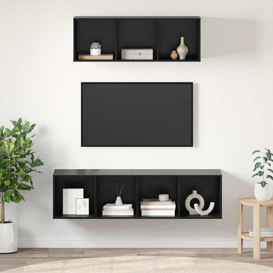 TV-Schrank Set 2 pcs Schwarz Eichen-Optik Holzwerkstoff