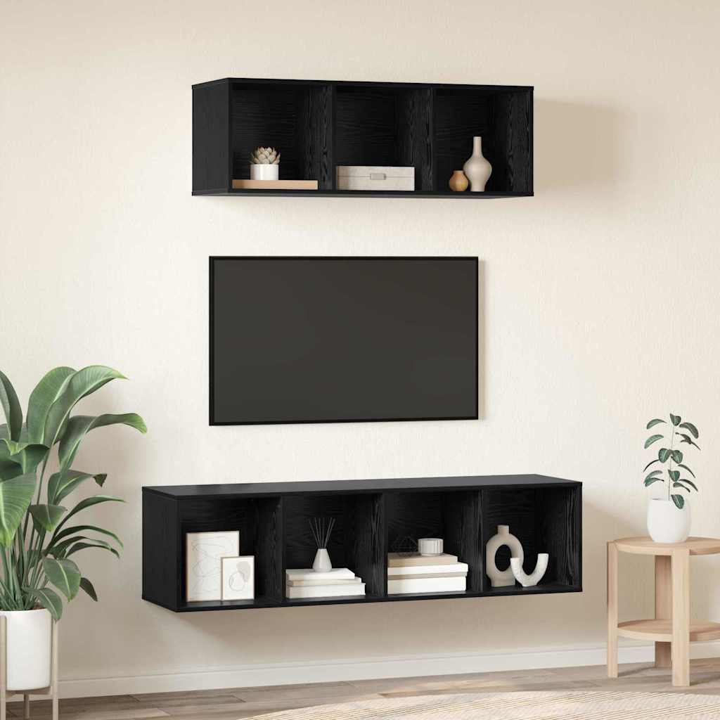 TV-Schrank Set 2 pcs Schwarz Eichen-Optik Holzwerkstoff
