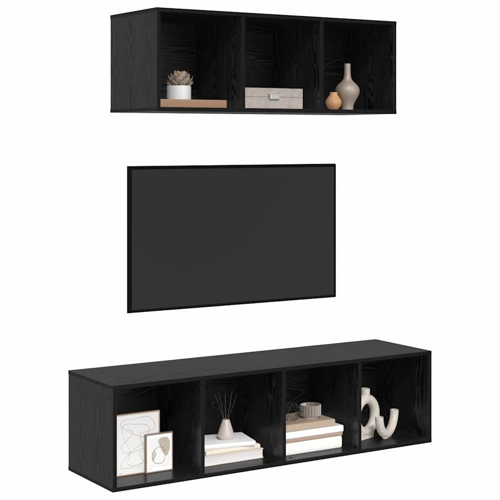 TV-Schrank Set 2 pcs Schwarz Eichen-Optik Holzwerkstoff
